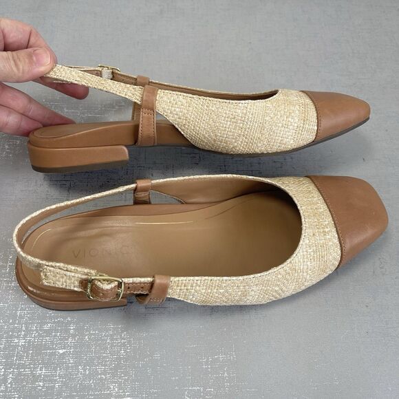 Vionic Petaluma Slingback Flats Raffia Leather Cap Toe Arch Support Shoes 7.5 M - Picture 8 of 14